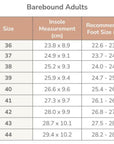 Barebound - Ikaros Barefoot Clog Size Chart