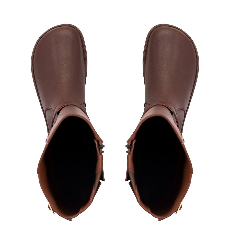Shapen Glam Knee-High Barefoot Boots - Brown Leather